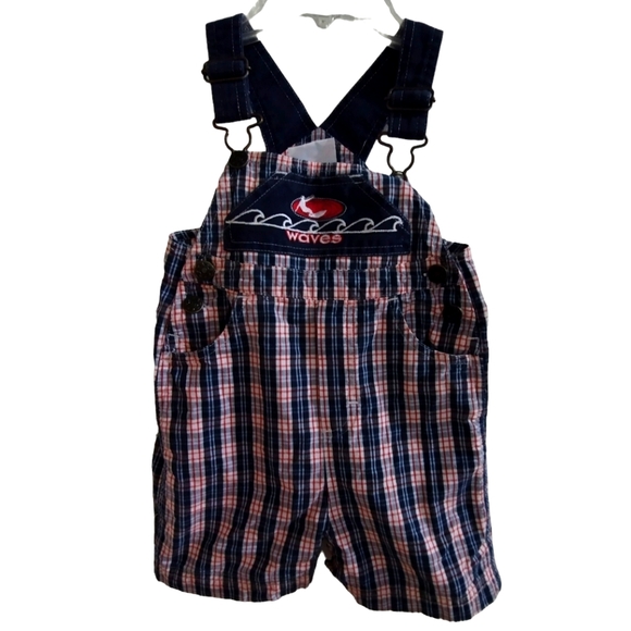 Small Steps Red, white & blue overall plaid shorts! 24 months - summer fun! - Picture 1 of 7